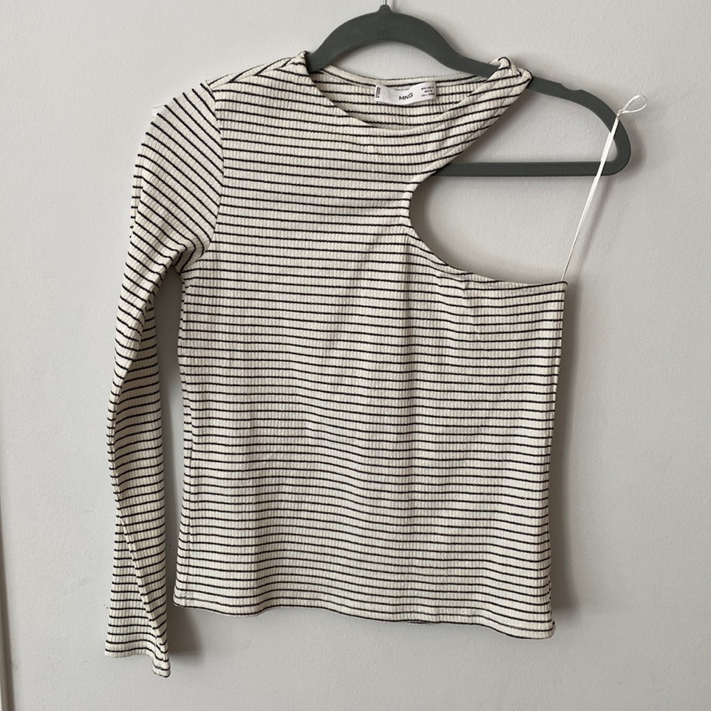 Mango one shoulder striped shirt